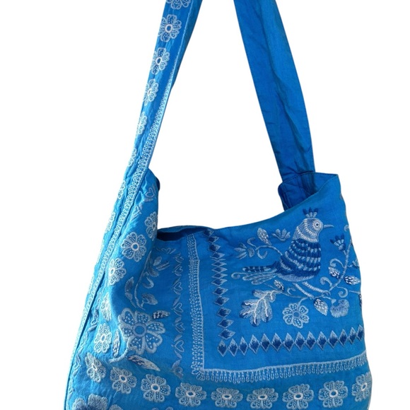 JOHNNY WAS Yadira Wide Strap Linen Tote Bag DVA Blue Embroidered Elephant NWT - Picture 8 of 11